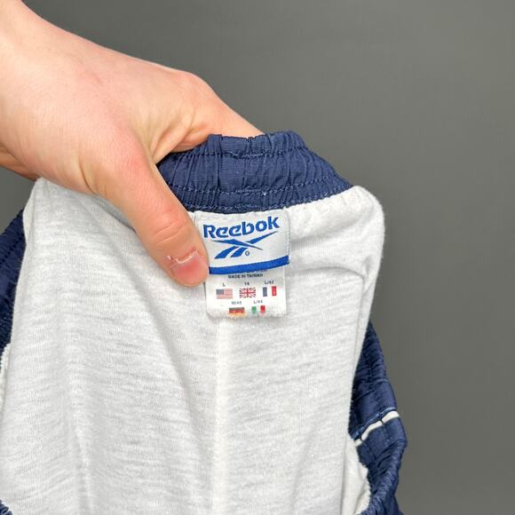 Vintage 90s Reebok Track Pants Mens L Baggy Wide Navy Blue White Sweatpants - Picture 4 of 4